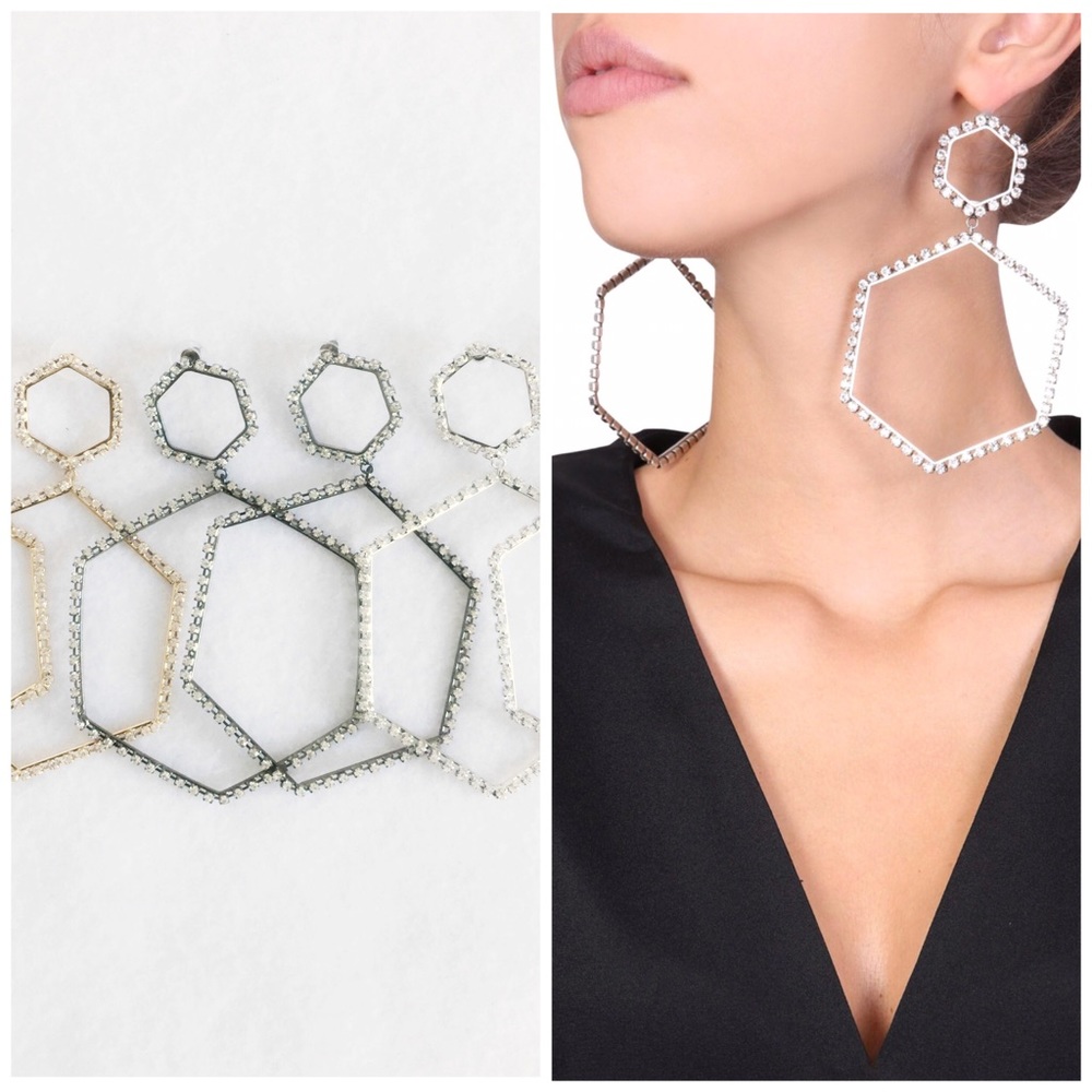 Statement hexagon crystal earrings